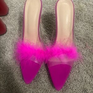 Pink fluffy heels